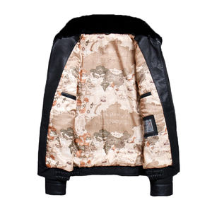 عالية الجودة الرجال جلد طبيعي الطيران الطيار سترة جلد البقر الرجعية الخيزران سترة انفصال الفراء طوق الشتاء سترة - Product Image 4