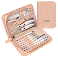Kit de manucure et pédicure portable de luxe MS-1452, 12 pièces, durable, en acier inoxydable rose dégradé, pour soins personnels, femmes et hommes