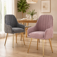 Fauteuil en velours pour salle à manger, pieds en métal doré, design moderne convertible, utilisation pour bureau, chambre, hôtel, garantie de 3 ans