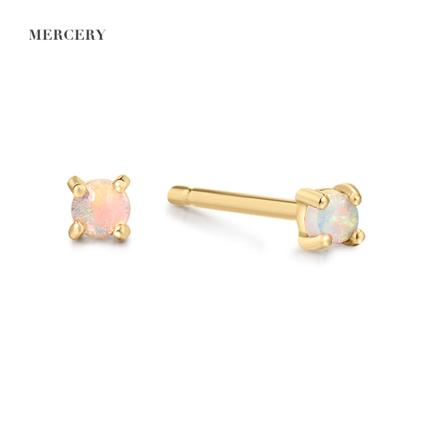 Mercery 925 Silver Earrings Colorful Opal Stud Earrings 14K Gold Plated Earrings Fashion Classic Style