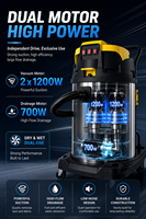 Multifunktionaler Pool-Staubsauger 2400W Doppelmotor 700W Ablaufmotor Edelstahl Nass-Trocken-Sauger für Teich- und Poolreinigung