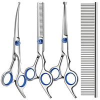 Kit de Toilettage Professionnel 4-en-1 pour Chiens et Chats avec Ciseaux à Pointes Arrondies de Sécurité et Peigne, Lames Affûtées et Durables, Ciseaux de Toilettage pour Chiens