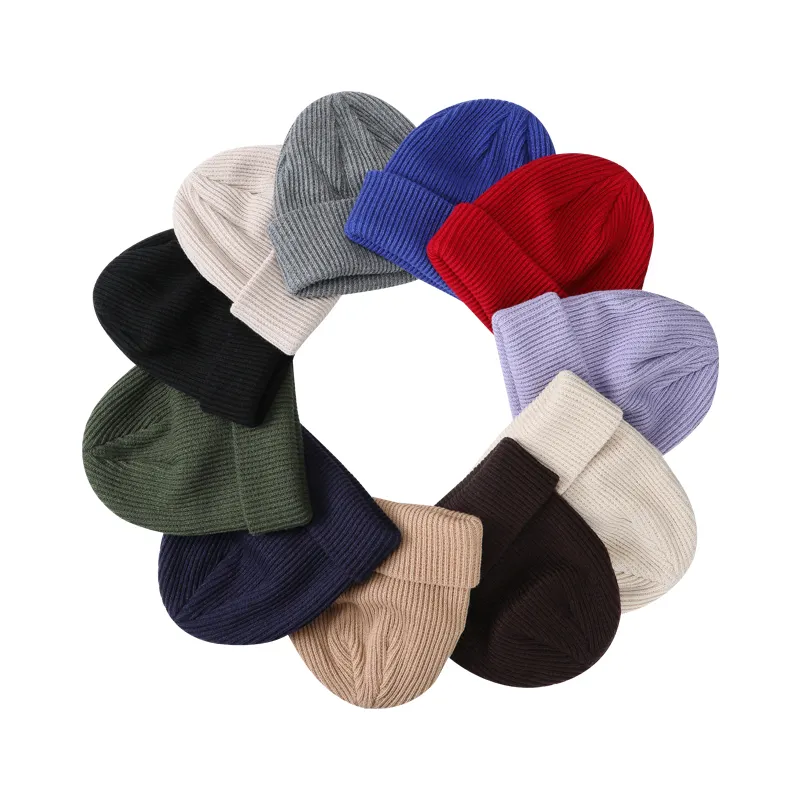 YUEXING unisex acrylic plain designer custom warm hat solid color cotton winter beanie knit beanieswool hat