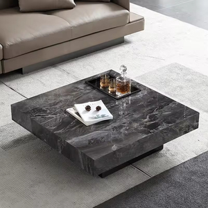 Mesa <span class=keywords><strong>de</strong></span> <span class=keywords><strong>Centro</strong></span> Moderna con Tapa <span class=keywords><strong>de</strong></span> Mármol y Estructura Metálica Cuadrada con Almacenamiento para Sala <span class=keywords><strong>de</strong></span> Estar - Diseño Duradero y Ecológico - Product Image 1