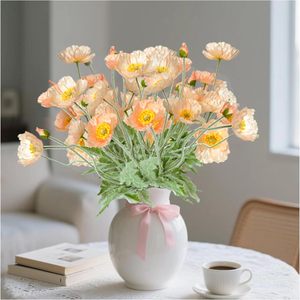 Flor de Amapola Artificial de Seda con Tallo Flocado, Plegable, Hecha a Mano, Moderna, de Alta Simulación, Decoración para el Hogar, Centro de Mesa para Bodas - Product Image 5