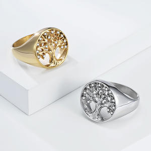 Anillo nórdico del árbol de la vida con engaste de garra de oro y acero, joyería de uso diario para mujer - Product Image 2