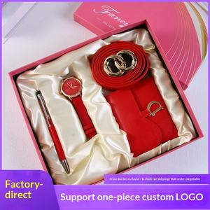 女性の日 七夕 バレンタインデー 4点セット レザーギフト 財布 腕時計 ビジネスカジュアル モダン シンプルセット レッド 母の日 - Product Image 2