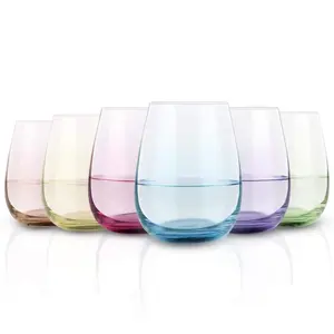 Juego de 6 copas de vino sin tallo de colores para beber 15 Oz Premium