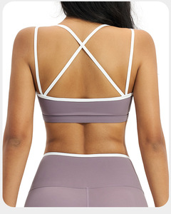 Sujetador deportivo de tirantes dobles finos para mujer, con espalda cruzada, almohadillas extraíbles, a prueba de golpes, para yoga, gimnasio, pilates, top corto. - Product Image 3
