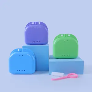 Kotak plastik penahan gigi, wadah penyimpan gigi tiruan, wadah plastik penahan gigi