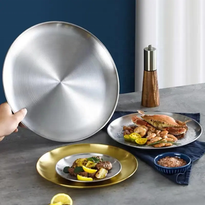 Ensemble de plaques incassables or argent en acier inoxydable plats mentaux assiettes pour dîner Restaurant chargeur de mariage de luxe servant - Product Image 5