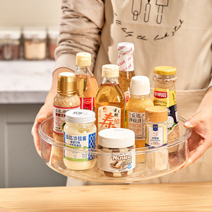 Étagère à épices <span class=keywords><strong>rotative</strong></span> de <span class=keywords><strong>cuisine</strong></span> exquise Transparent rond PET et boîte de rangement d'assaisonnement en plastique porte-accessoires - Product Image 6