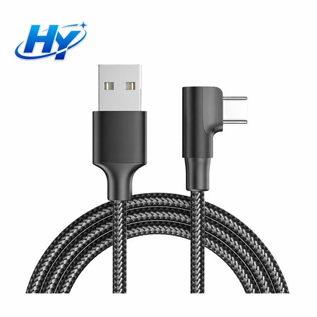 Right Angle Design USB Type-C Aluminum Fast Charging Cable L-shaped Elbow Bend Friendly Mobile Phone Data Transfer