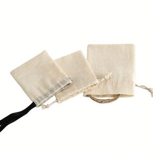 Sac à cordon en fibre de coton de bambou, sac de rangement pour bijoux en velours, sac cadeau pour bijoux - Product Image 4