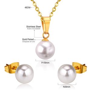 Ason Discount Elegant 18K Gold Plated Custom White <b>Pearl</b> <b>Earring</b> <b>Necklace</b> Stainless Steel Jewelry <b>Set</b> for Women Girls - Product Image 1