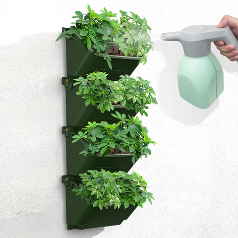 Plastic Vertical Green Stackable Self Watering Flower Pot Green Wall Planter