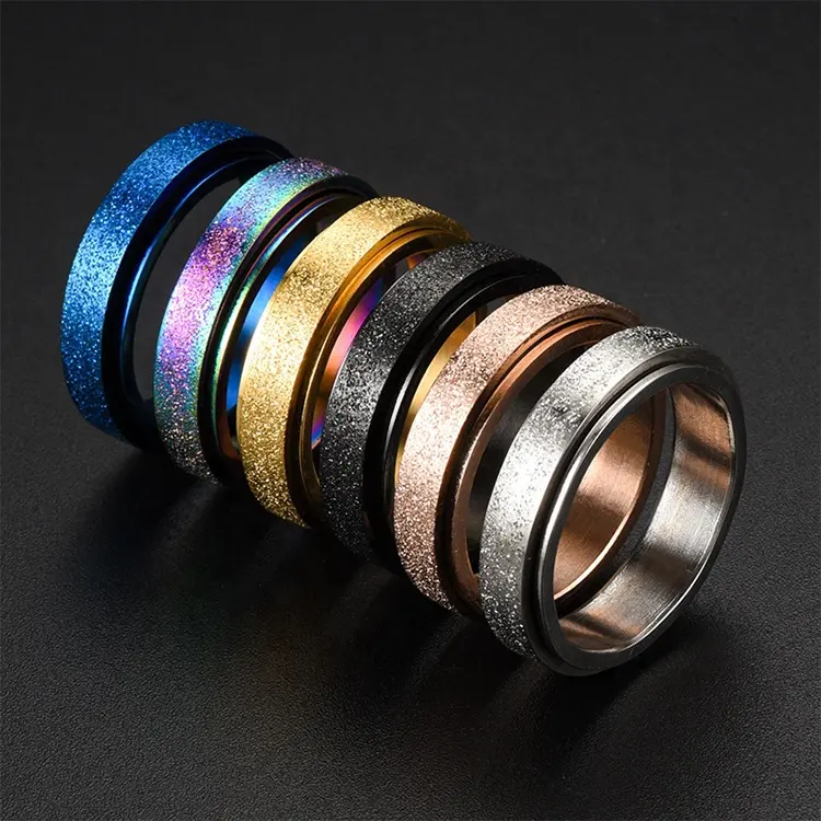 Wholesale Jewelry Mens Women Rotating Finger Frosting Spinner Ring Spinning Fidget Anti Anxiety Stainless Steel Ring For Anxiety