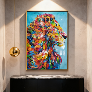 <span class=keywords><strong>Peinture</strong></span> murale LED abstraite en porcelaine de cristal avec motif lion coloré pour entrée, couloir et salon, style <span class=keywords><strong>peinture</strong></span> à l'huile simulée - Product Image 6