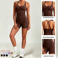 ABX8001-2+ADK8001 Ensemble de sport pour femmes, idéal pour la course et les activités de plein air, anti-boulochage, soutien-gorge et short, parfait pour le Pilates et le yoga