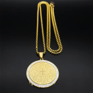 La Prière du Seigneur <span class=keywords><strong>Dieu</strong></span> Croix Bible Espagnol Verset Collier <span class=keywords><strong>pour</strong></span> Femmes Hommes Acier Inoxydable Jésus Chaîne Bijoux Collier Hombre(NL270) - Product Image 3