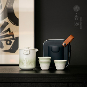 Travel <b>Tea</b> Set <b>Ceramic</b> One <b>Pot</b> Two Cups Portable Kung Fu <b>Tea</b> Cup Personal Use Lightweight New Chinese Style - Product Image 1