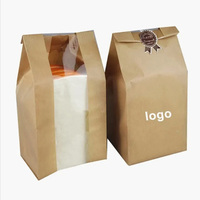 Sachet Doypack personnalisé à fond carré en papier de soie, résistant à l'humidité, pour l'emballage du pain et des sandwichs, avec fenêtre
