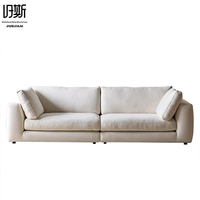Canapé Chesterfield trois places haut de gamme JIUSI, design moderne, idéal pour appartement, salon, rangée droite, revêtement en bois et tissu
