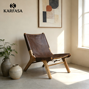 <span class=keywords><strong>Poltrona</strong></span> in Legno di Quercia Massello con Cuscino in Vera Pelle e Imbottitura in Schiuma - Comoda <span class=keywords><strong>Poltrona</strong></span> Minimalista Nordica per Soggiorno e Hotel - Product Image 2