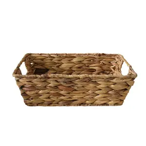 Cesta tejida de jacinto de agua, cesta de almacenamiento tejida con paja, cesta rectangular de almacenamiento de frutas
