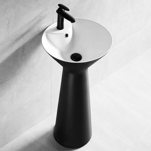 Ceramic Pedestal <b>Basin</b> <b>Round</b> Single Hole Glossy Finish Bathroom Sink - Product Image 2