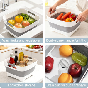 Bassine pliable en plastique 10L pour vaisselle et biberons, gris, peu encombrante, avec bouchon de vidange, écologique, pour cuisine de camping-car - Product Image 6