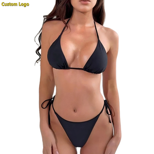 Bikini personnalisé en gros pour femmes, bikini sexy à bretelles halter, string, bas <span class=keywords><strong>de</strong></span> bikini à nouer sur deux côtés, maillots <span class=keywords><strong>de</strong></span> <span class=keywords><strong>bain</strong></span> triangulaires, bretelles réglables - Product Image 1
