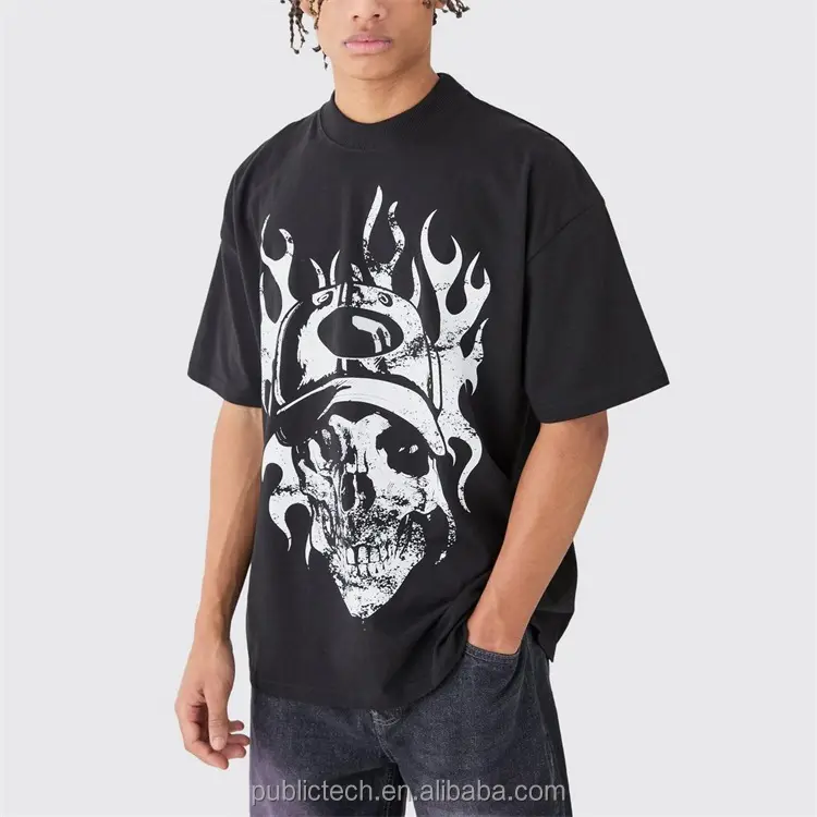 도매 티셔츠 제조 업체 스트리트웨어 헤비웨이트 빈티지 사용자 정의 로고 드롭 숄더 코튼 남성 블랙 T 셔츠