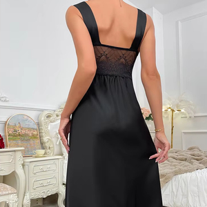 ชุดนอนซีทรูผ้าซาตินสีพื้นแต่งลูกไม้แฟชั่นใหม่ ชุดเดรสยาวสำหรับผู้หญิง - Product Image 5