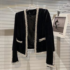 OUDINA New Heavy Industry Pearl Chaquetas y abrigo para <span class=keywords><strong>mujer</strong></span> <span class=keywords><strong>2022</strong></span> Blazer <span class=keywords><strong>Abrigos</strong></span> de terciopelo para damas - Product Image 2