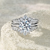 Ensemble de bagues en moissanite VVS en gros d'usine, 3 pièces, argent 925 plaqué platine avec certificat GRA pour femme, bague de mariage