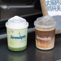 Impression personnalisée Tasses en PP Gobelet en plastique jetable en plastique Tasses jetables de qualité alimentaire 16oz 500ml Bubble Tea Coffee Smoothie avec couvercle