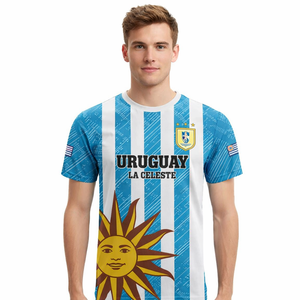 Camiseta de la Selección Nacional de Fútbol de Uruguay 2026WC, Jersey Local La <span class=keywords><strong>Celeste</strong></span>, Camiseta Esencial para Fanáticos de Uruguay, Cuello Redondo, Manga Corta, para Fitness - Product Image 1