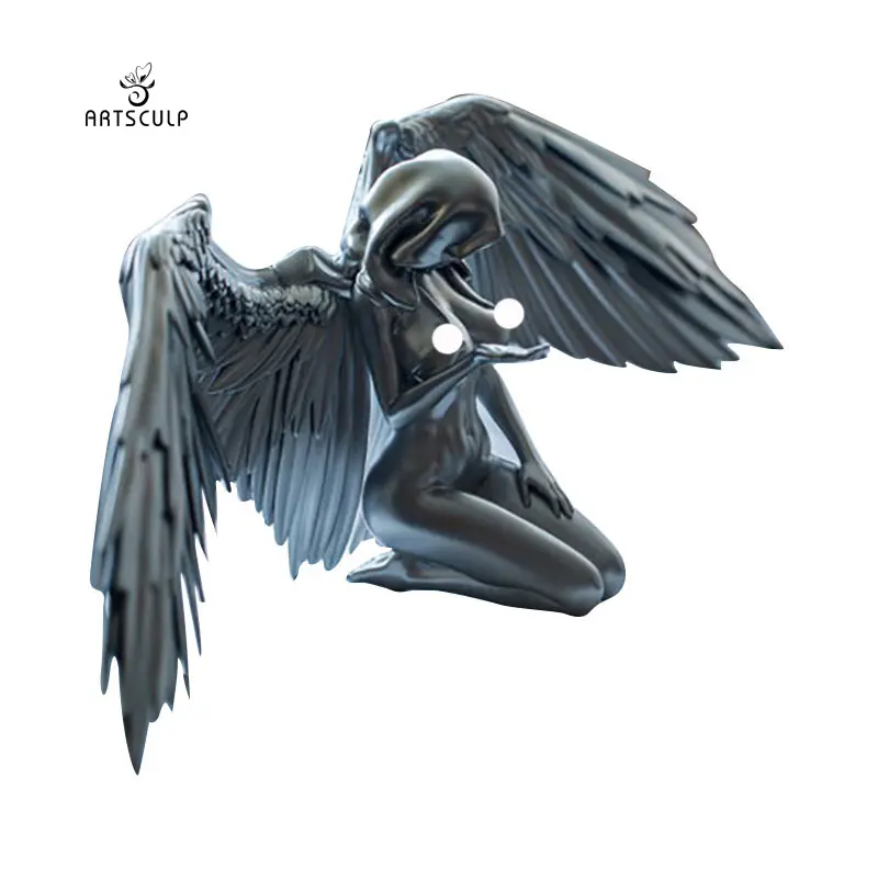 Figura artística de ala femenina de Ángel, estatua decorativa de resina arrodillada