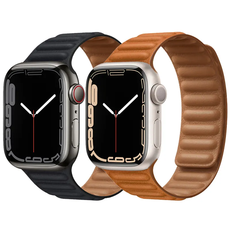 Accept Custom Leather Loop for Apple Watch 38mm 40mm 42mm 44mm Band for iWatch Series 8 7 6 SE 5 4 3 Adjustable Magnetic Strap
