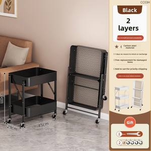 Étagère pliante facile à utiliser, petite étagère de rangement multi-niveaux en acier au carbone, chariot amovible, installation sans espace, étagères de chevet pour collations - Product Image 4