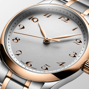 Montre à quartz pour femme, bracelet en acier inoxydable bicolore, chiffres arabes, montre-bracelet décontractée, Longinesing - Product Image 3