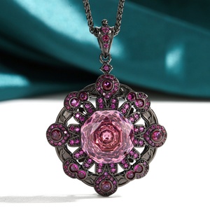 Vintage Eco-friendly <b>Copper</b> Black Gold Plated Rose Cut Multi-color Cubic Zirconia Disc Pendant Necklace for Women Casual Wear - Product Image 2