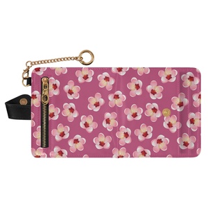 Ladies <b>Wallet</b> Purse <b>Card</b> <b>Holders</b> Pink Flower PU Leather Custom Print Travel <b>Wallet</b> Girls Small Short <b>Wallet</b> with Keychain - Product Image 3