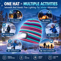 Bonnet en tricot acrylique pour enfants avec lumières LED, rayé, couvre-chef d'hiver, trois modes de luminosité pour le camping en plein air, les jeux dans la neige, les promenades nocturnes