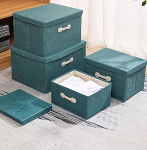 Collapsible Storage Boxes with Lids Fabric Storage Bins Cubes Organizer Containers <b>Baskets</b> with Handles - Product Image 1