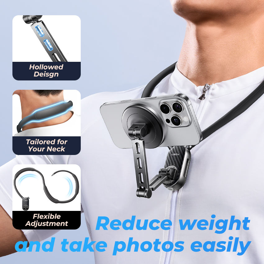 Soporte de cuello Lisen con diseño ligero y ajuste flexible para grabar con celular