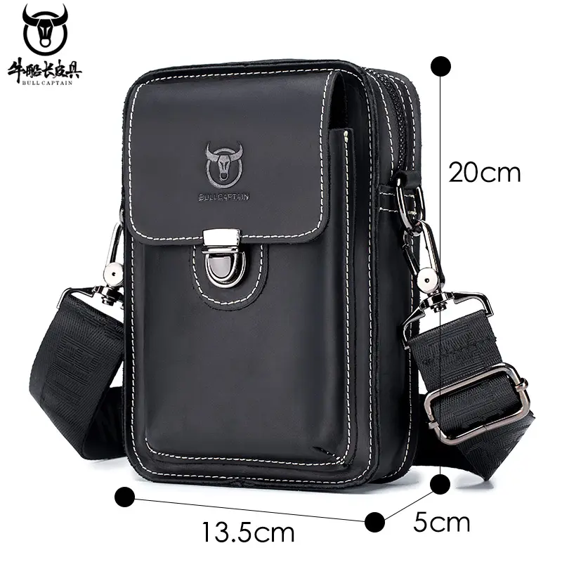 Men's Leather Casual Wear Belt Waist Bag Multifunctional Shoulder Lightweight Messenger Phone Bag