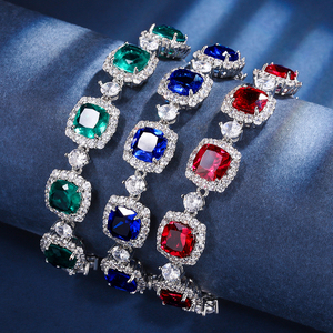 EYIKA bracciale da Tennis in pietra blu con zirconi cubici da donna bracciale da sposa quadrato con cornice blu zaffiro CZ - Product Image 4