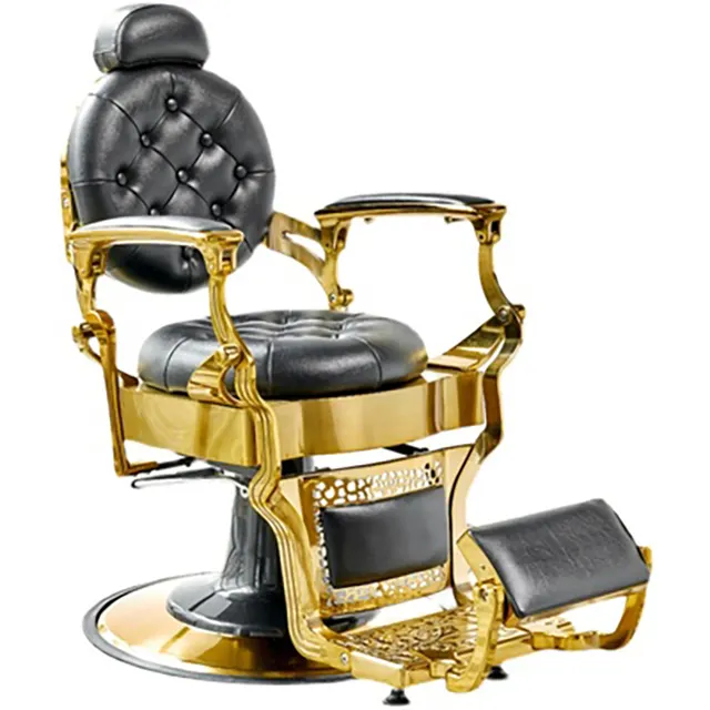 Antique Style Antique Heavy Duty Black and Gold Styling Design Furniture Barber Chair For Salon